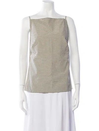 Pre-owned St Agni Plaid Print Square Neckline Top In Neutrals