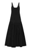 St Agni Pleated Cotton-blend Midi Dress In Black