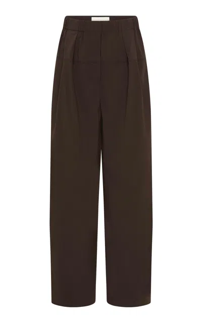 St Agni Pleated Cotton-blend Tapered Pants In Brown