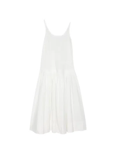 St Agni Pleated Midi Dress In White