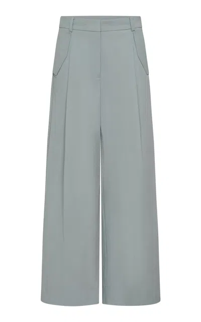 St Agni Pleated Nylon-cotton Suiting Wide-leg Pants In Blue