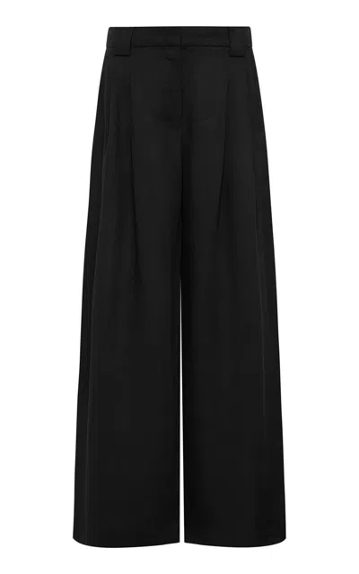 St Agni Pleated Tencel-linen Wide-leg Pants In Black