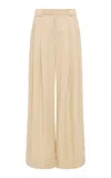 St Agni Pleated Tencel-linen Wide-leg Pants In Tan