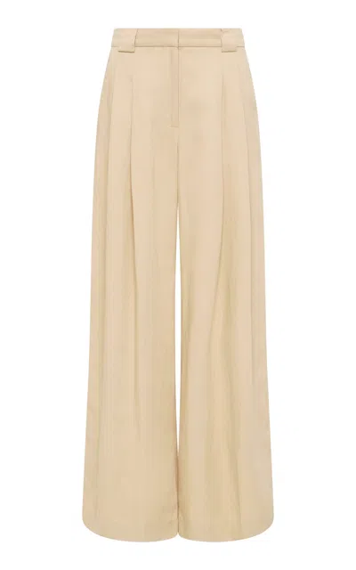 St Agni Pleated Tencel-linen Wide-leg Trousers In Tan