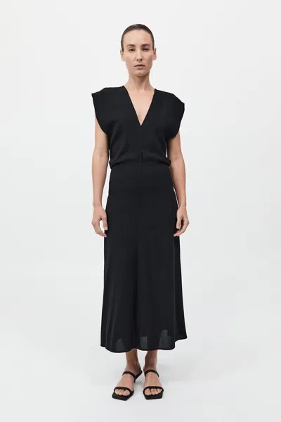St Agni Plunge Drape Dress In Black