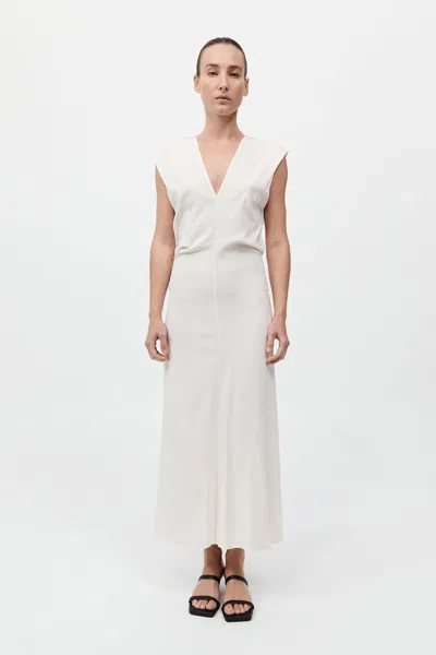 St Agni Plunge Drape Dress In Off White