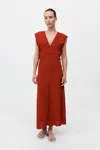St Agni Plunge Drape Dress In Rosso