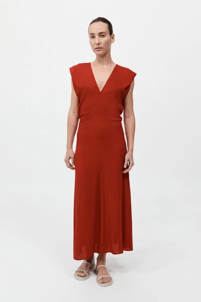 St Agni Plunge Drape Dress In Rosso