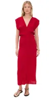 St Agni Plunge Drape Dress In Rosso