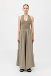 St Agni Plunge Neck Dress In Gray