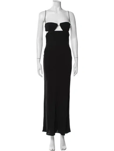 Pre-owned St Agni Plunge Neckline Long Dress In Black