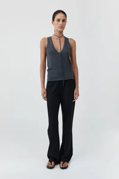 St Agni Plunge Rouleau Knit Tie Top In Iron Melange