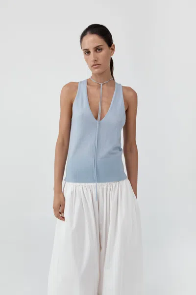 St Agni Plunge Rouleau Knit Tie Top In Light Steel