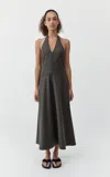 St Agni Plunging Halter Wool-blend Midi Dress In Gray