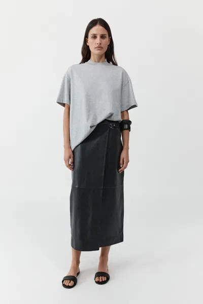 St Agni Pre-order: Leather Wrap Skirt In Black