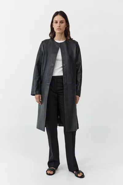 St Agni Pre-order: Leather Minimal Coat In Black