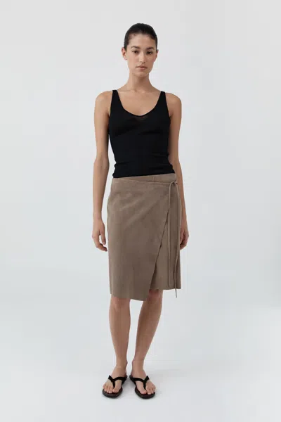 St Agni Pre-order: Suede Everyday Wrap Skirt In Brown