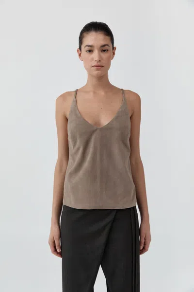 St Agni Pre-order: Suede Low Back Tie Top In Brown