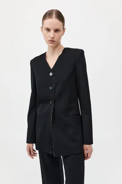 St Agni Black Raw Edge Collarless Blazer