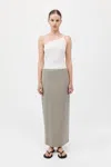 St Agni Raw Edge Column Maxi Skirt In Moss Grey