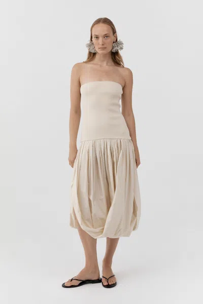St Agni Raw Silk Asymm Balloon Dress In Neutral