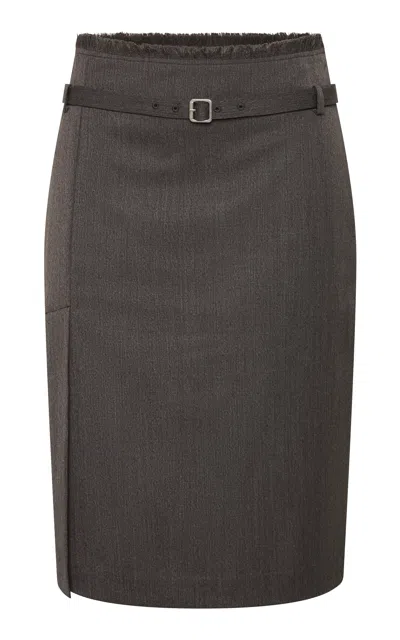 St Agni St. Agni Raw-edge Wool-blend Pencil Skirt In Gray