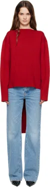 St Agni Red Milano Knit Scarf Sweater In Red