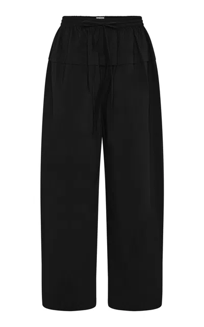 St Agni St. Agni Relaxed Cotton-blend Peplum Pleat Pants In Black