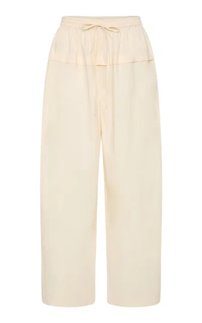 St Agni St. Agni Relaxed Cotton-blend Peplum Pleat Pants In Ivory