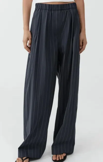 St Agni Relaxed Pleat Pants In Mahogany Stripe In Blue