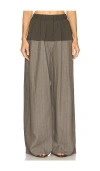 St Agni Splice Pinstriped Twill And Cotton-blend Poplin Wide-leg Pants In Green