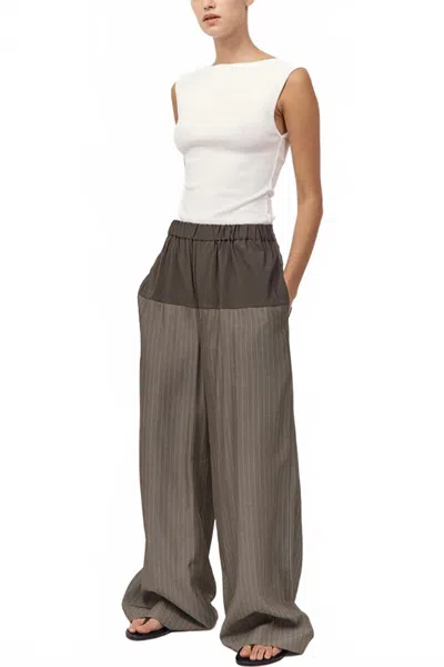ST AGNI RELAXED SPLICE PANTS IN KHAKI PINSTRIPE