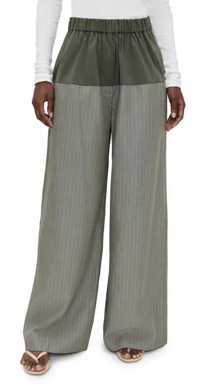St Agni Relaxed Splice Pants Khaki Pinstripe