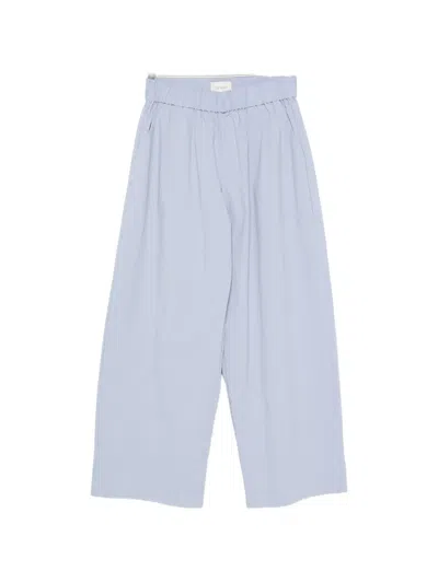 St Agni Everyday Cotton-blend Poplin Wide-leg Pants In Blue