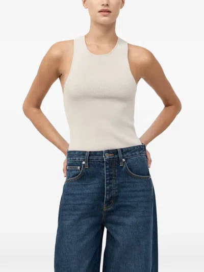 St Agni Ribbed Racer-back Top In White