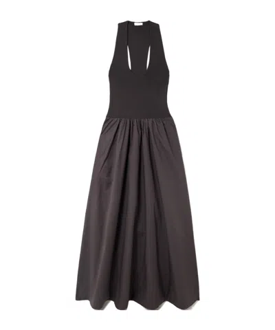 St Agni Ribbed-knit And Cotton-poplin Midi Dress In Brown