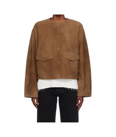 St Agni Round-neck Long-sleeve Casual Jacket In Brown