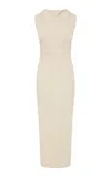 St Agni Ruched Cotton-nylon Maxi Dress In Off-white