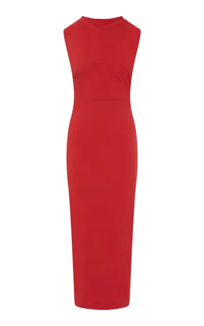 St Agni Ruched Cotton-nylon Maxi Dress In Red