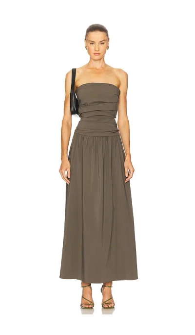 St Agni Gathered Strapless Tie Back Dress In Sand