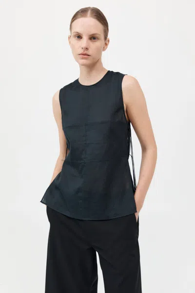 St Agni Semi Sheer Patchwork Top In Black
