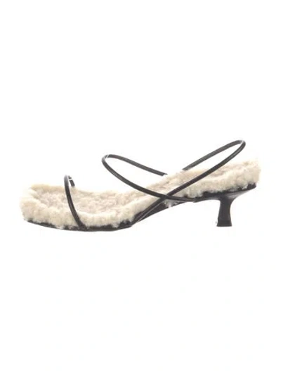 Pre-owned St Agni Shearling Colorblock Pattern Slingback Sandals