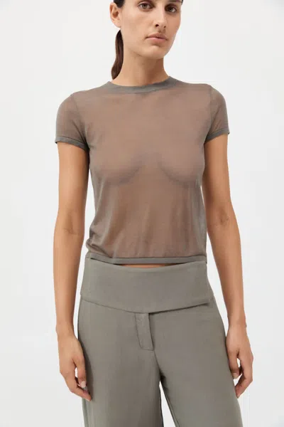 St Agni Sheer Baby Tee In Smokey Olive