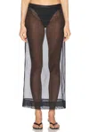 St Agni Sheer Leather Trim Skirt In Black
