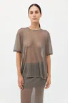 St Agni Sheer Oversized Tee In Smokey Olive