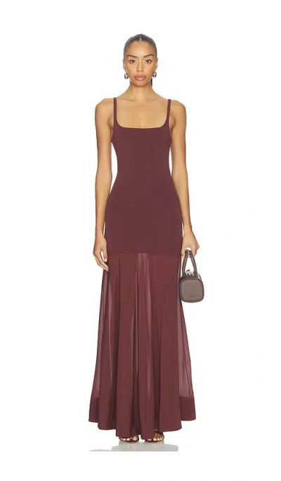 St Agni Recycled Stretch-knit And Silk-blend Maxi Dress In Brown