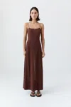 St Agni Sheer Silk Slip Dress In Brown