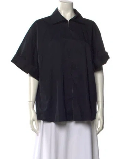 Pre-owned St Agni Short Sleeve Button-up Top In Black