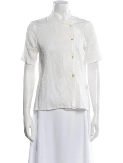 Pre-owned St Agni Short Sleeve Button-up Top In White