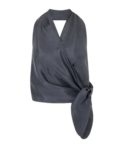 St Agni Silk Wrap Halterneck Top In Gray